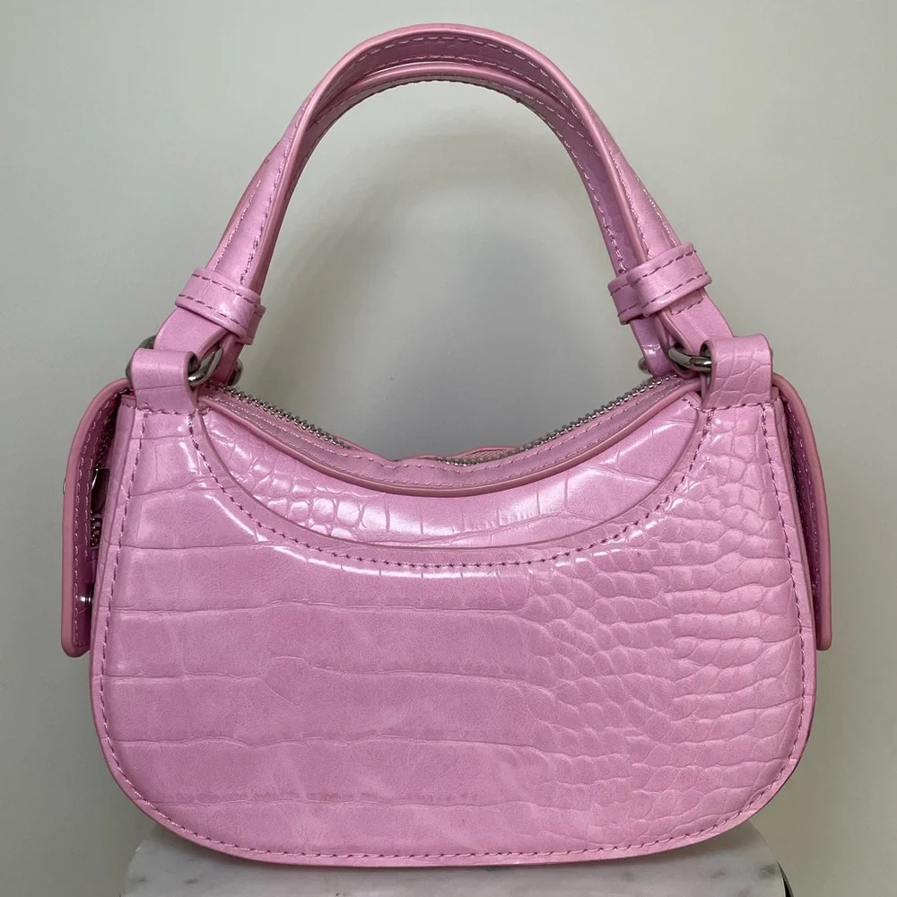 Zara Croc Embossed Top Handle Bag with Strap Pink Silver - Picture 2 of 16